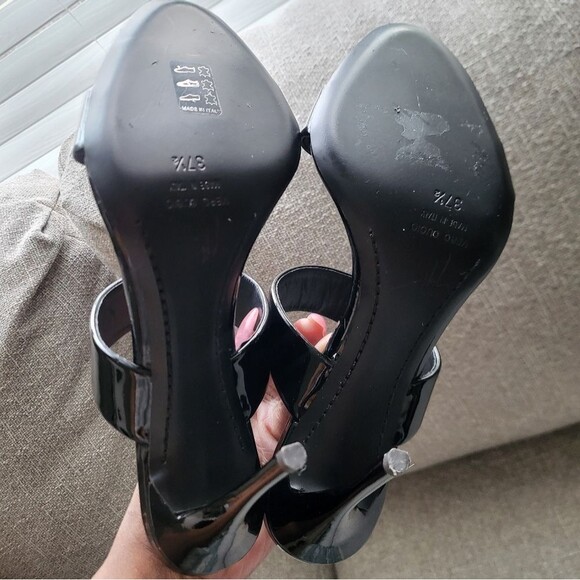 Giuseppe Zanotti Black Patent Leather Open Toe Sandals Dual Band Stiletto 37.5 - Picture 9 of 16